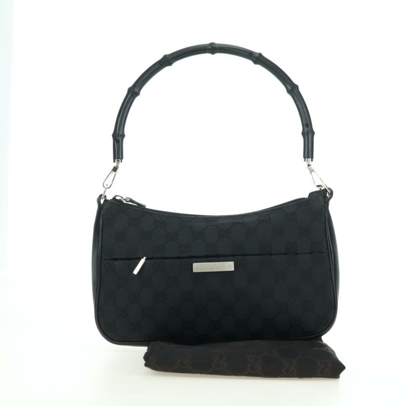 【日本直送】GUCCI 竹節 GG 帆布手提包 黑色 銀色 001 3865 正品 am11509A-26