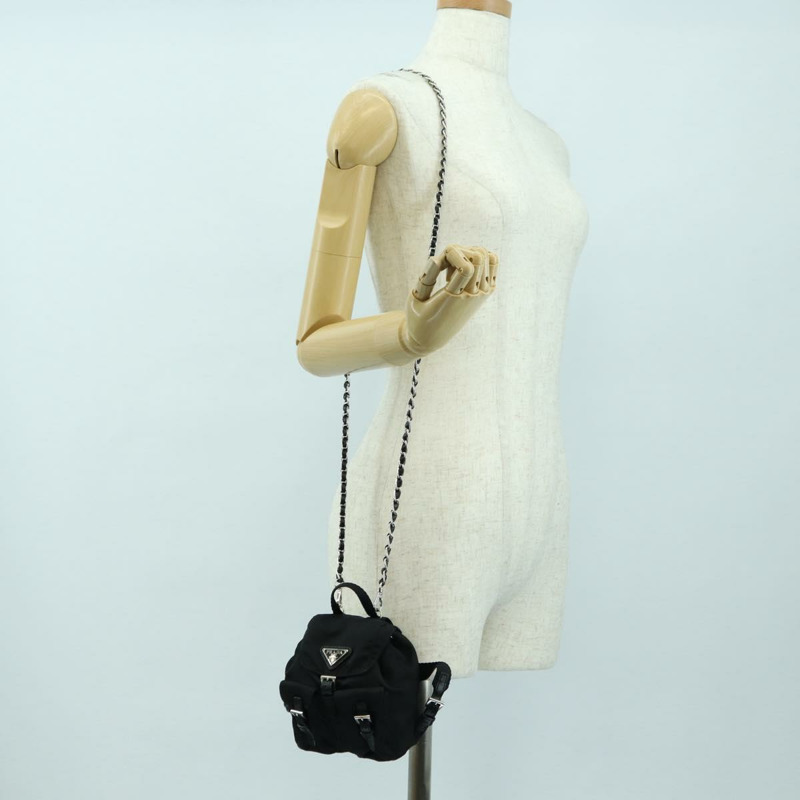 【日本直送】PRADA 尼龍黑色銀色鏈條單肩包 正品 AMZ520M-25