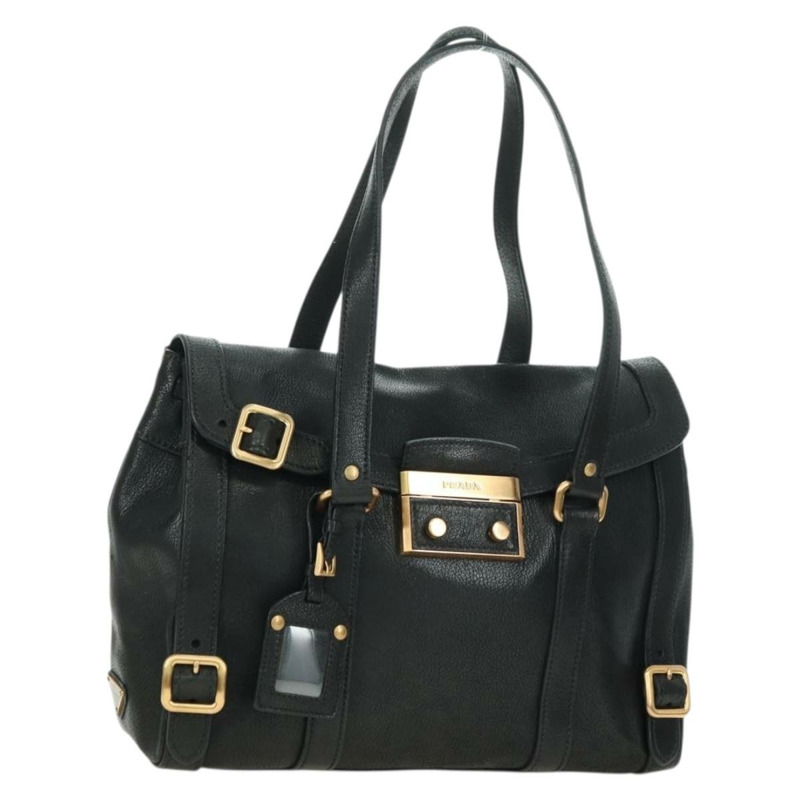 【日本直送】PRADA 托特包 皮革 黑色 金色 正品 177678V-0