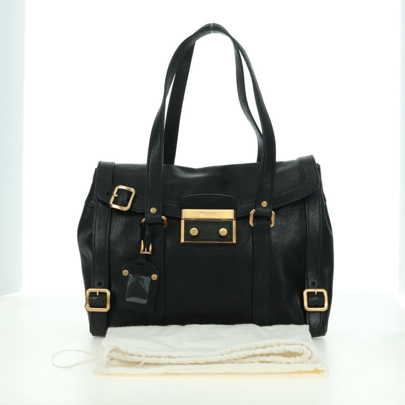 【日本直送】PRADA 托特包 皮革 黑色 金色 正品 177678V-11