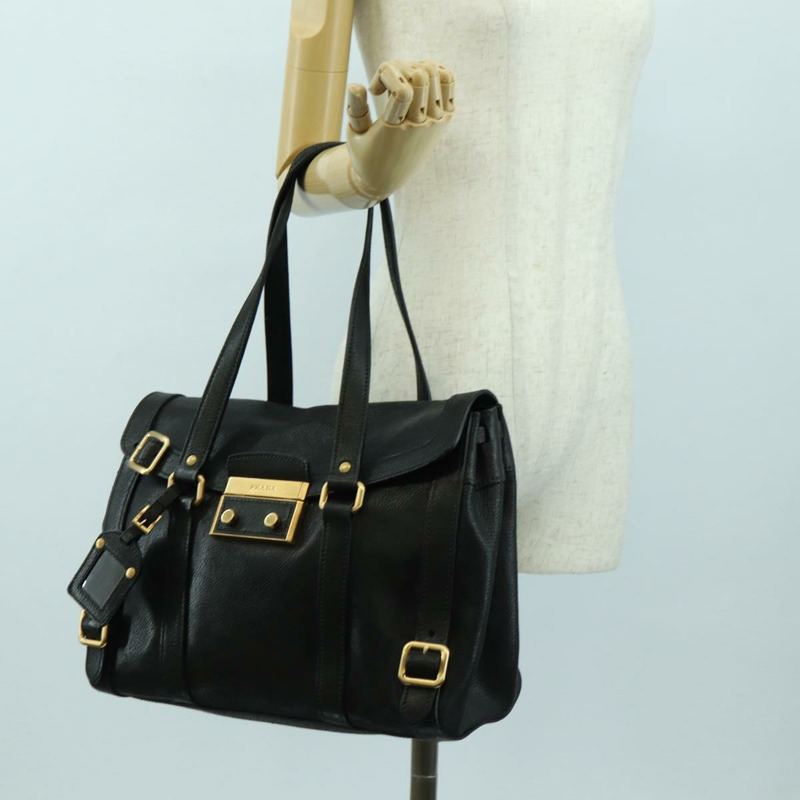 【日本直送】PRADA 托特包 皮革 黑色 金色 正品 177678V-25