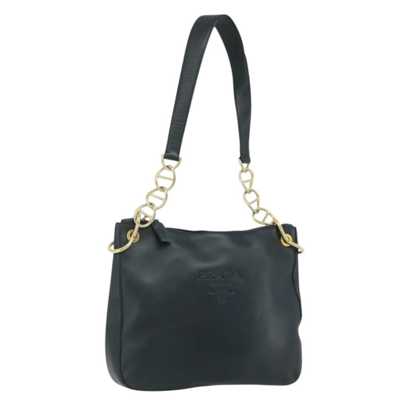 【日本直送】PRADA 鏈條單肩包 皮革 海軍藍 金色 正品 177855A-0