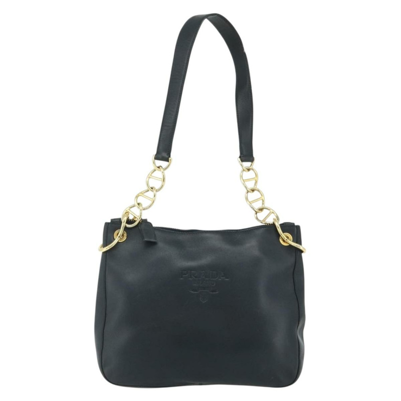 【日本直送】PRADA 鏈條單肩包 皮革 海軍藍 金色 正品 177855A-12
