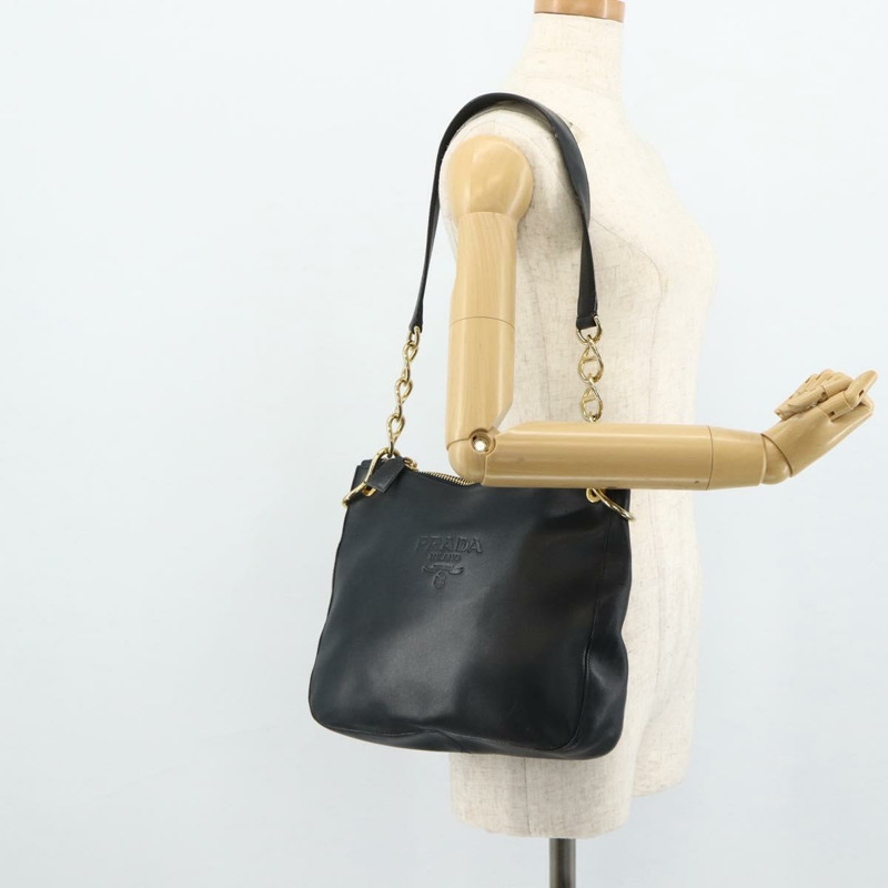 【日本直送】PRADA 鏈條單肩包 皮革 海軍藍 金色 正品 177855A-21