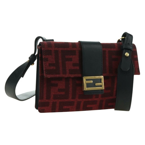 FENDI Zucca帆布法棍纖細單肩包 紅色金色 正品 177965A