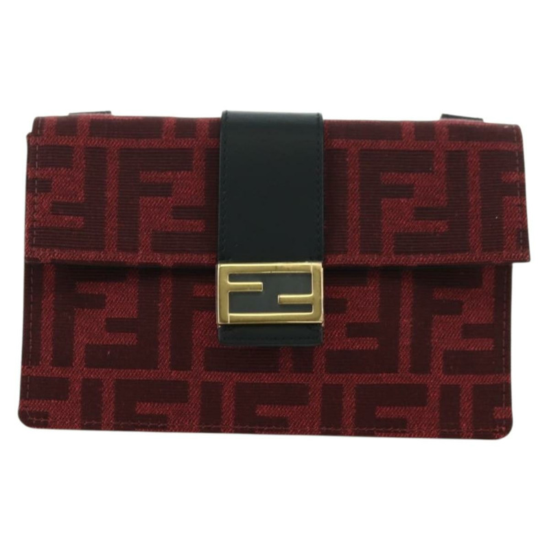 【日本直送】FENDI Zucca帆布法棍纖細單肩包 紅色金色 正品 177965A-12