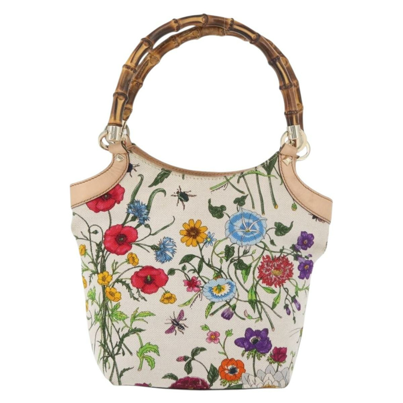 【日本直送】GUCCI Flora Bamboo 手提包 帆布 多色 金色 140203 正品 ka4212A-1