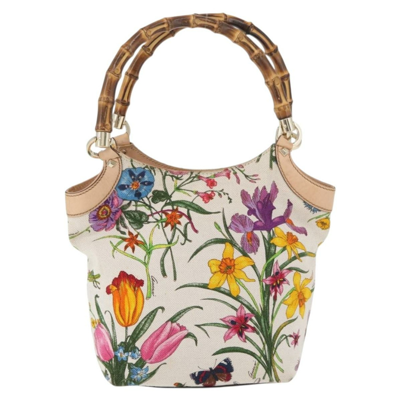 【日本直送】GUCCI Flora Bamboo 手提包 帆布 多色 金色 140203 正品 ka4212A-2