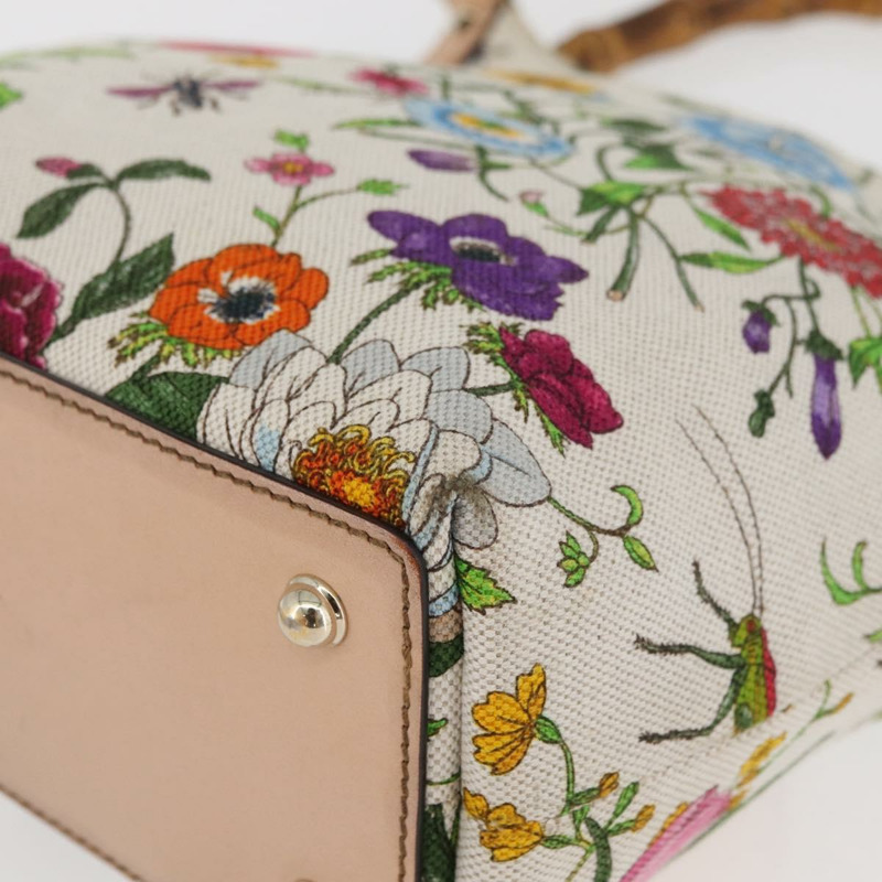 【日本直送】GUCCI Flora Bamboo 手提包 帆布 多色 金色 140203 正品 ka4212A-12