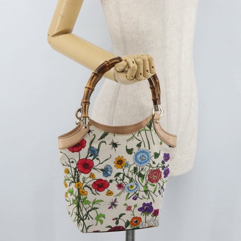 【日本直送】GUCCI Flora Bamboo 手提包 帆布 多色 金色 140203 正品 ka4212A-21
