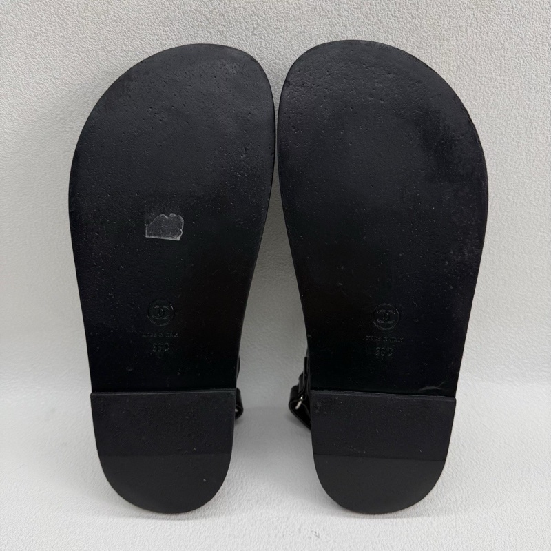 Chanel香奈兒 黑色全皮so black 魔術貼涼鞋 38碼-9