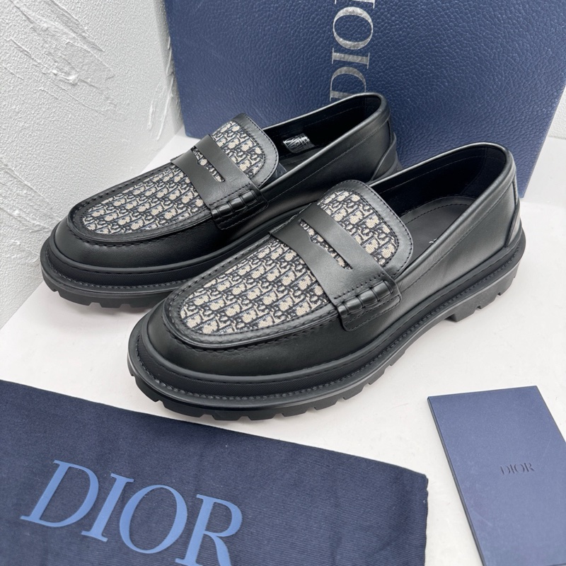 閒置新 Dior迪奧explorer loafer探險者黑色牛皮拼老花休閒皮鞋，尺碼43碼，附件：盒子-0