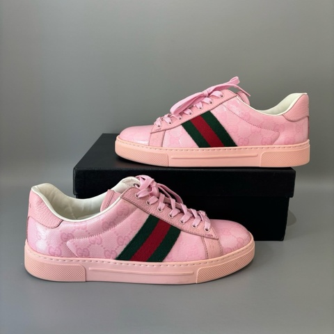 Gucci/古馳 Ace系列蜜蜂刺繡粉色休閒鞋，尺碼：38碼  97新