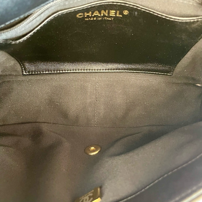 Chanel/香奈兒 22s粗鏈條口蓋包羊皮黑金大號 ，單品-5