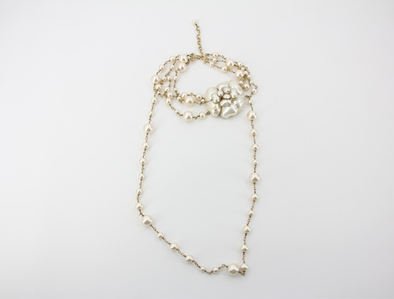 Chanel Vintage 02A仿珍珠山茶花層疊項鏈-7