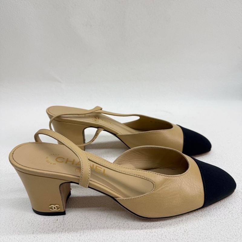 Chanel香奈兒Slingback 米黑 36.5碼-3