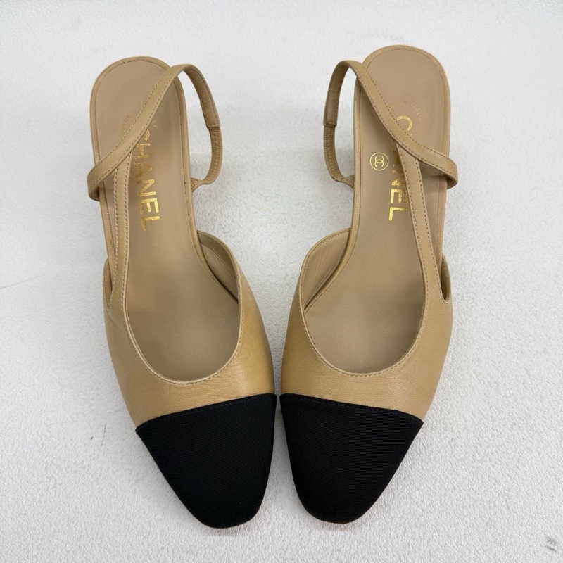 Chanel香奈兒Slingback 米黑 36.5碼-8