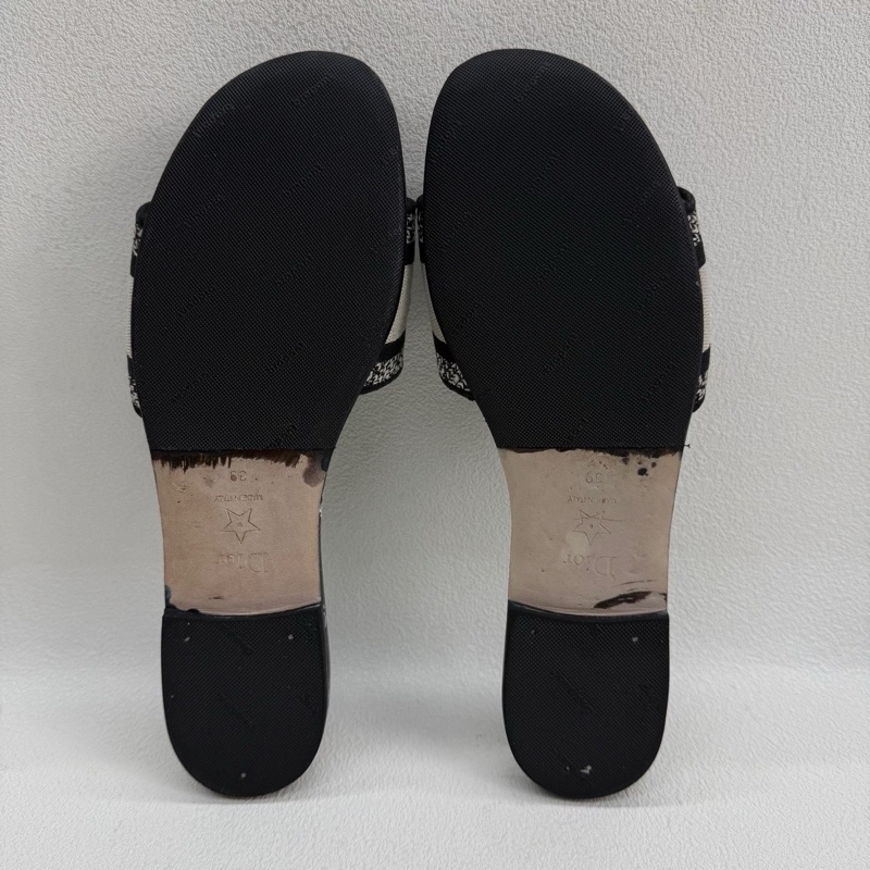 Dior迪奧 Dway 棉質 時尚涼拖 女款 黑色 黑金色燙金 39碼-6
