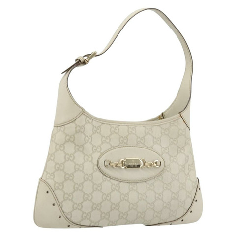 GUCCI GG帆布Guccissima手提包，皮革白色金色，貨號145778，正品編號177669A