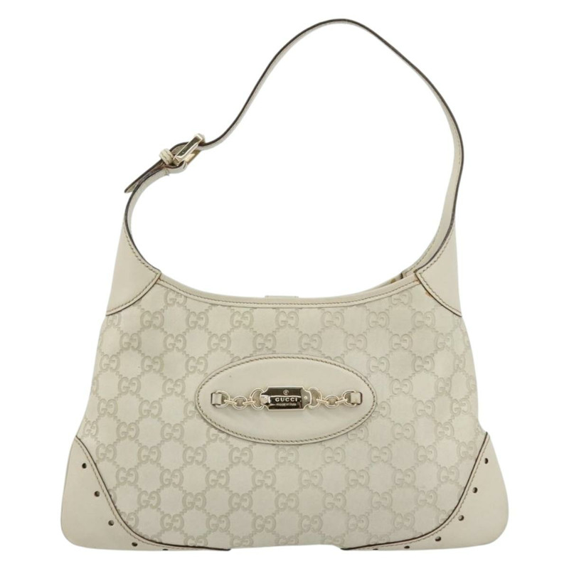 【日本直送】GUCCI GG帆布Guccissima手提包，皮革白色金色，貨號145778，正品編號177669A-1