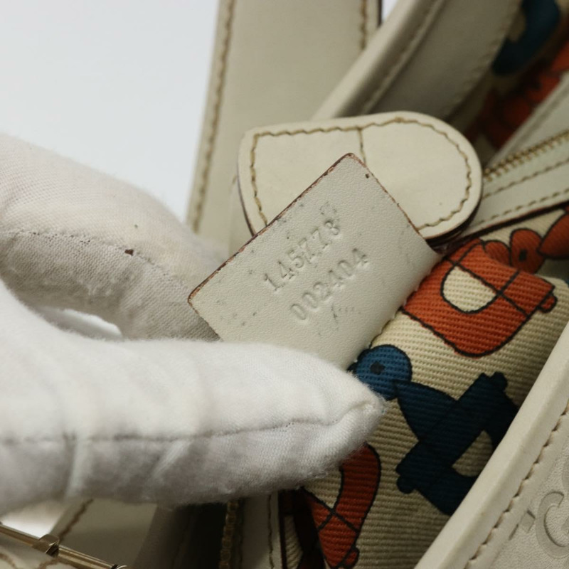 【日本直送】GUCCI GG帆布Guccissima手提包，皮革白色金色，貨號145778，正品編號177669A-21