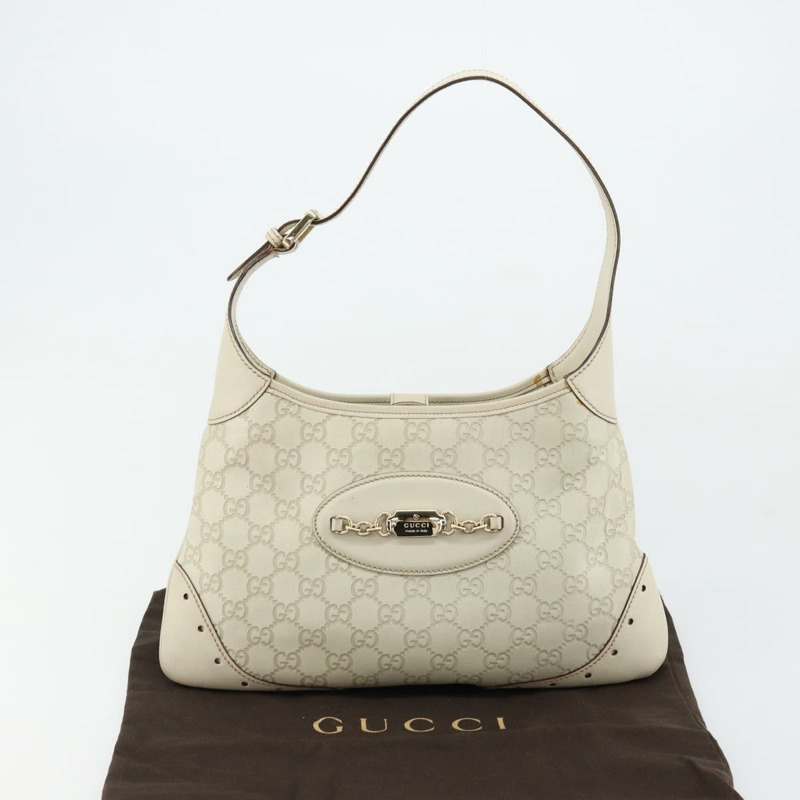 【日本直送】GUCCI GG帆布Guccissima手提包，皮革白色金色，貨號145778，正品編號177669A-23