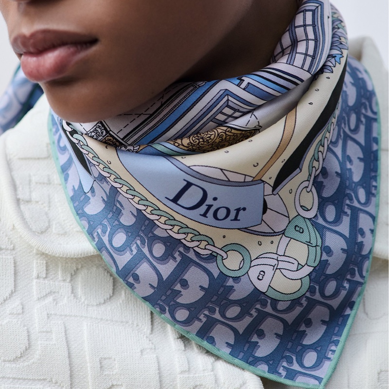 Dior Avenue 90 方巾 牛仔藍絲綢斜紋布 絲巾 披肩-2