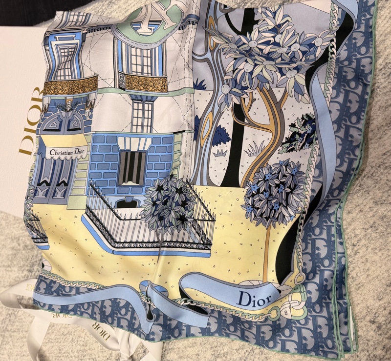 Dior Avenue 90 方巾 牛仔藍絲綢斜紋布 絲巾 披肩-7