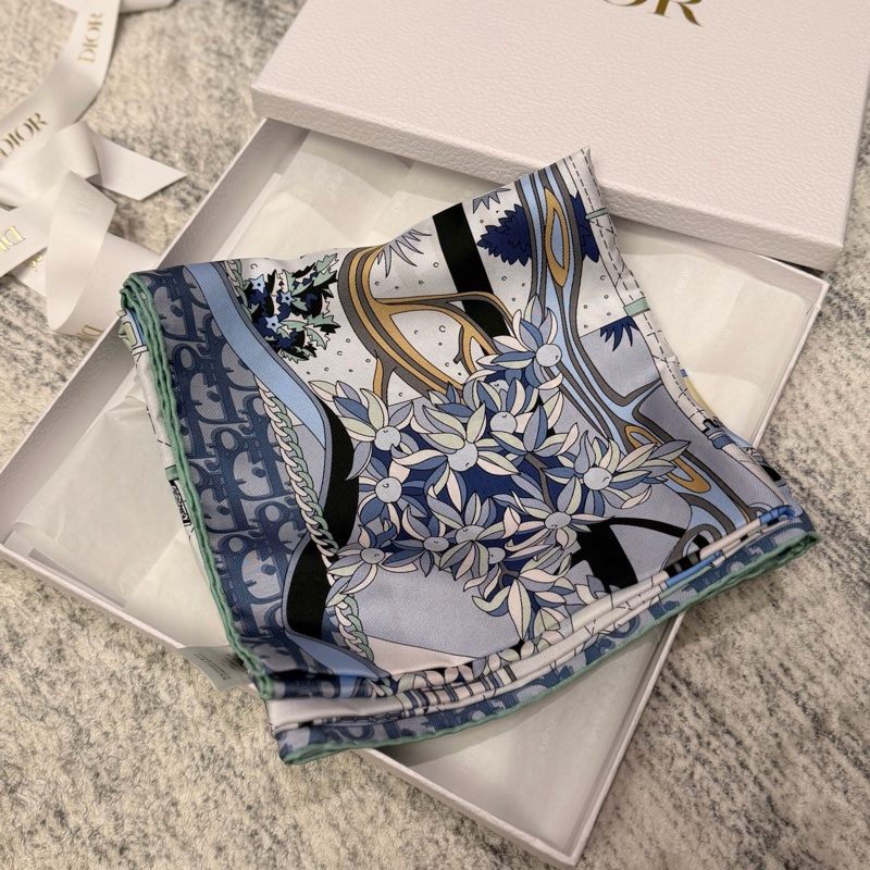 Dior Avenue 90 方巾 牛仔藍絲綢斜紋布 絲巾 披肩-8