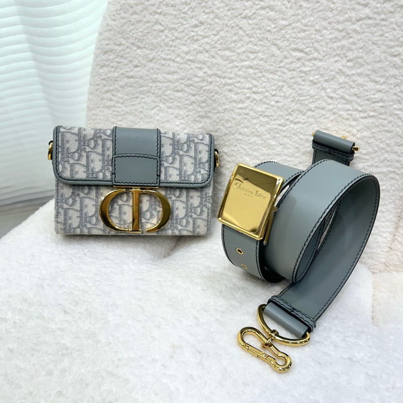 Dior 迪奧mini蒙田30 岩石灰 Oblique緹花布 30 Montaigne BOX肩背包 CD金釦 小方包 斜背包-10