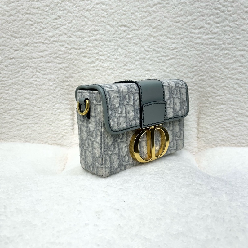 Dior 迪奧mini蒙田30 岩石灰 Oblique緹花布 30 Montaigne BOX肩背包 CD金釦 小方包 斜背包-11
