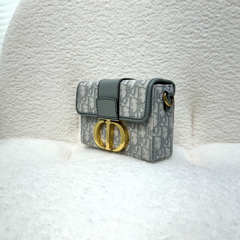 Dior 迪奧mini蒙田30 岩石灰 Oblique緹花布 30 Montaigne BOX肩背包 CD金釦 小方包 斜背包-12