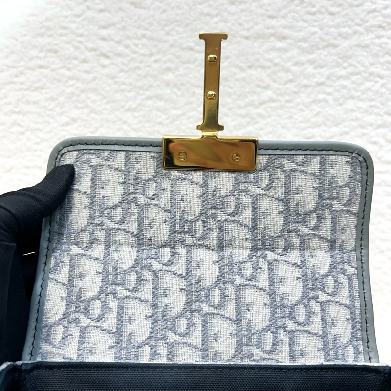 Dior 迪奧mini蒙田30 岩石灰 Oblique緹花布 30 Montaigne BOX肩背包 CD金釦 小方包 斜背包-16