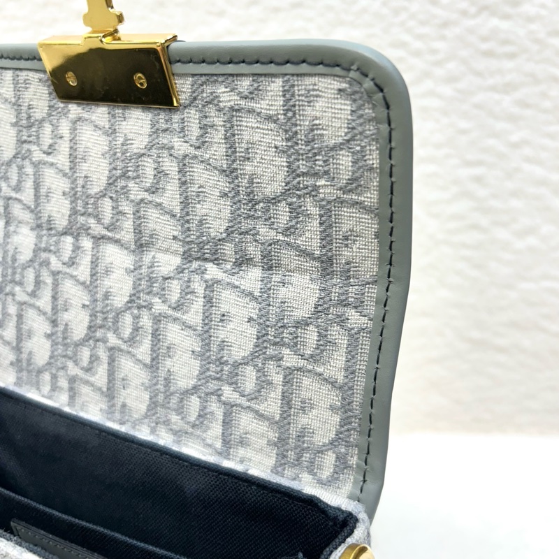 Dior 迪奧mini蒙田30 岩石灰 Oblique緹花布 30 Montaigne BOX肩背包 CD金釦 小方包 斜背包-17