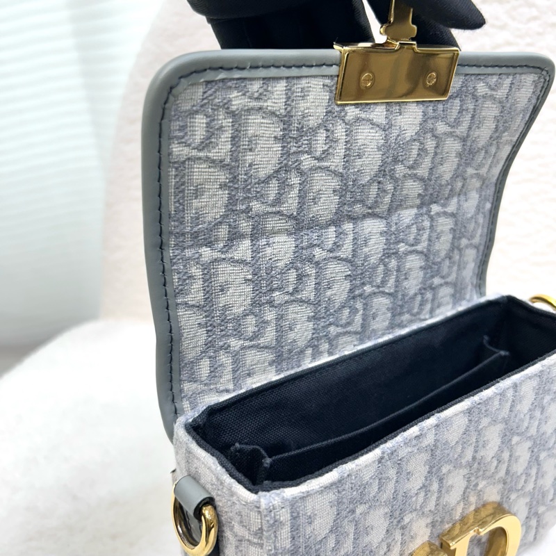 Dior 迪奧mini蒙田30 岩石灰 Oblique緹花布 30 Montaigne BOX肩背包 CD金釦 小方包 斜背包-18