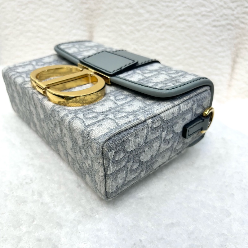 Dior 迪奧mini蒙田30 岩石灰 Oblique緹花布 30 Montaigne BOX肩背包 CD金釦 小方包 斜背包-23