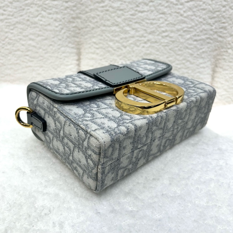 Dior 迪奧mini蒙田30 岩石灰 Oblique緹花布 30 Montaigne BOX肩背包 CD金釦 小方包 斜背包-24