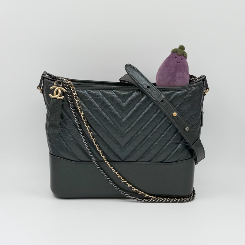 Chanel Gabrielle Hobo山形紋V字星塵黑牛皮流浪包｜大號｜Wisher惟奢-0