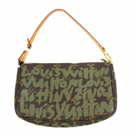 路易威登 M92191 Monogram Graffiti Pochette Accessoires 配件包肩手提包帆布男女款卡其色