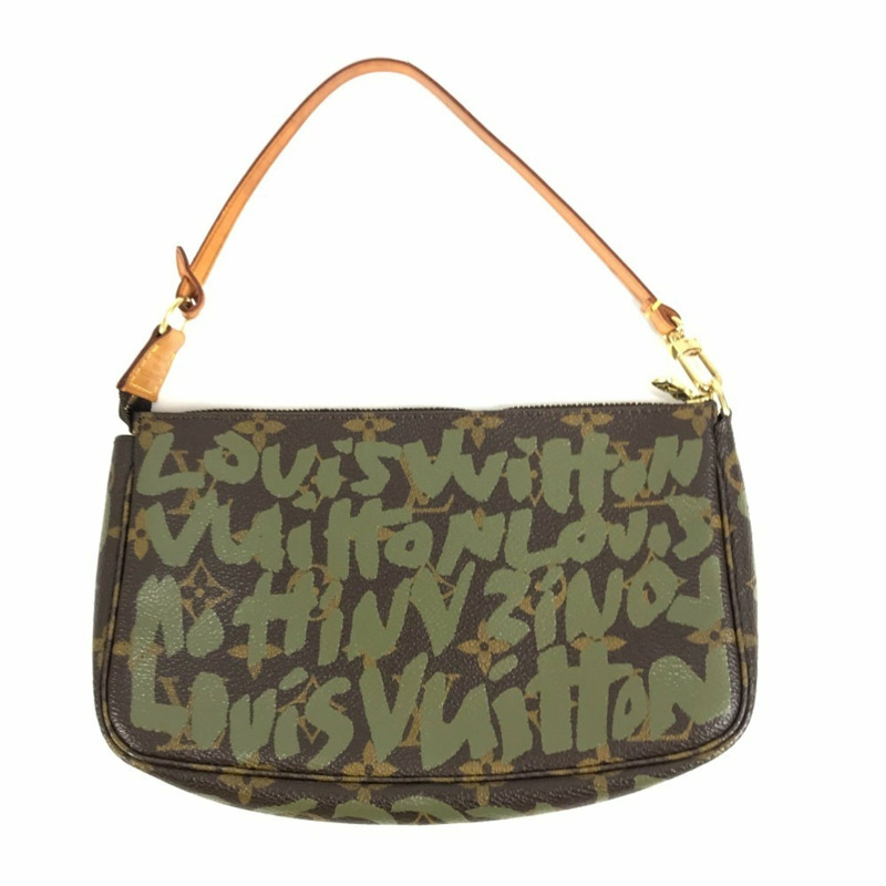 路易威登 M92191 Monogram Graffiti Pochette Accessoires 配件包肩手提包帆布男女款卡其色-0