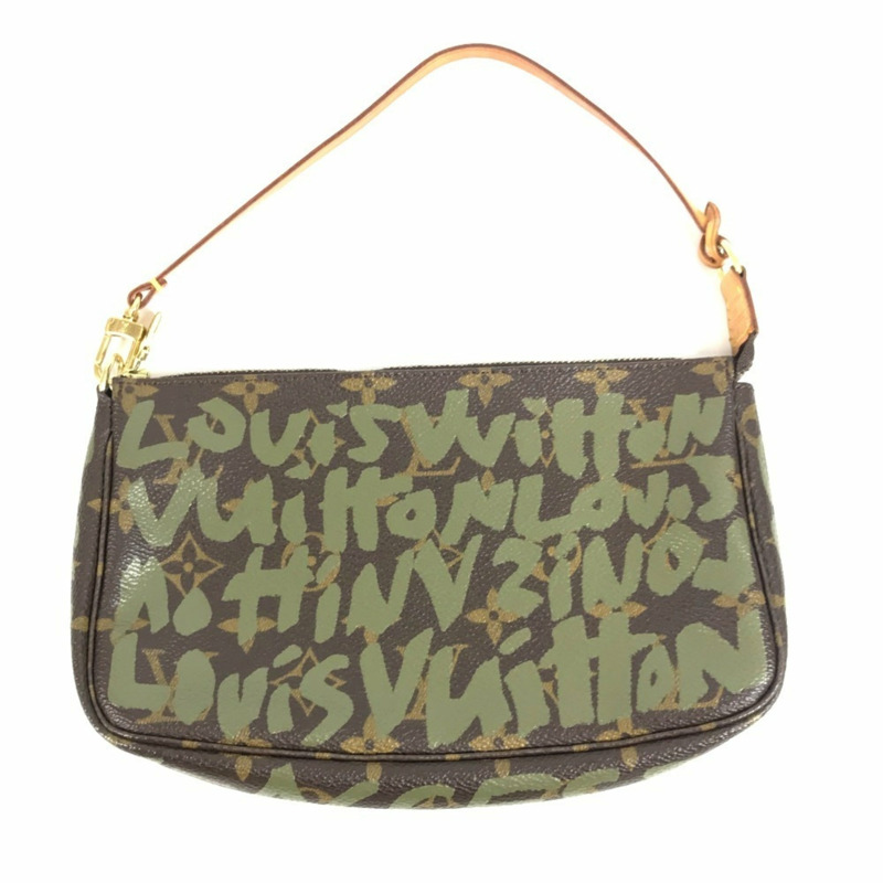 路易威登 M92191 Monogram Graffiti Pochette Accessoires 配件包肩手提包帆布男女款卡其色-1