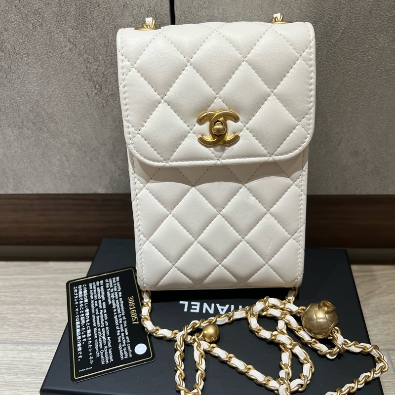 Chanel 金球手機包 白色-0