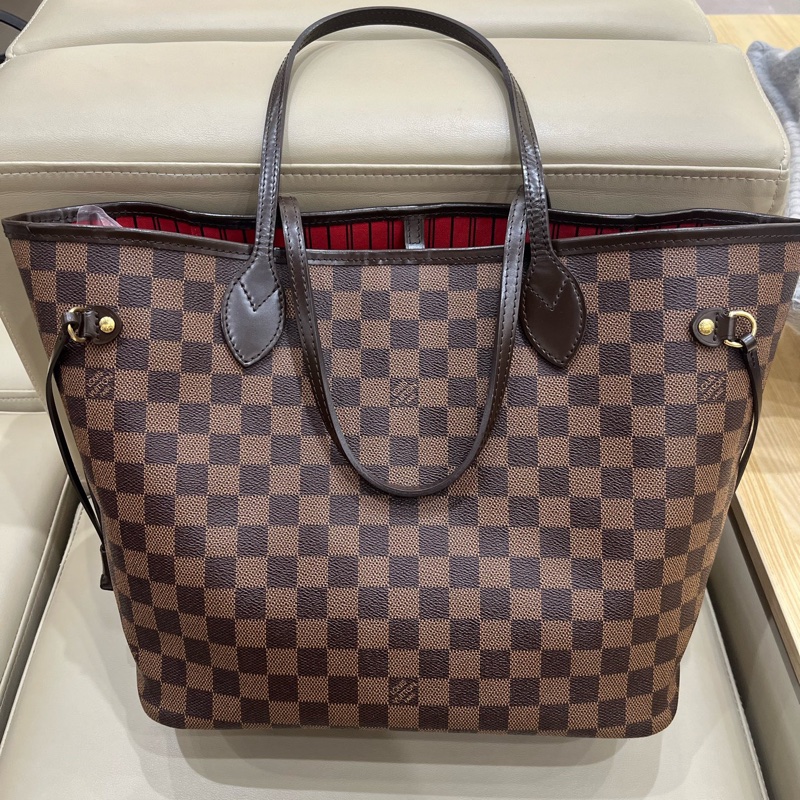 Louis vur 路易威登棕色棋盤格紅內里中號neverfull購物袋 尺寸31*28*14cm-1