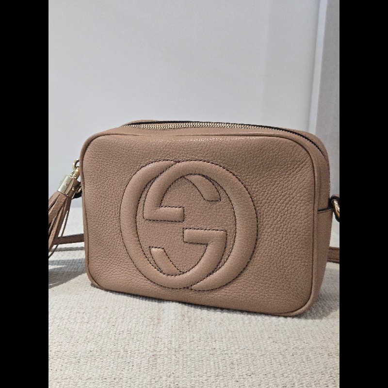 Gucci 古馳 disco soho 奶茶色 焦糖色 流蘇拉鍊相機包 肩背包 斜背包-2
