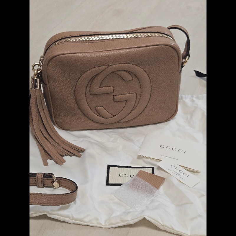 Gucci 古馳 disco soho 奶茶色 焦糖色 流蘇拉鍊相機包 肩背包 斜背包-14