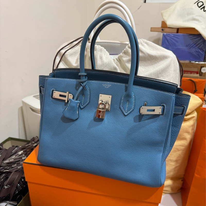 Hermes Birkin30 新牛仔藍走白線 so訂製款 流星刻印 框H 💙🩵🤍-0