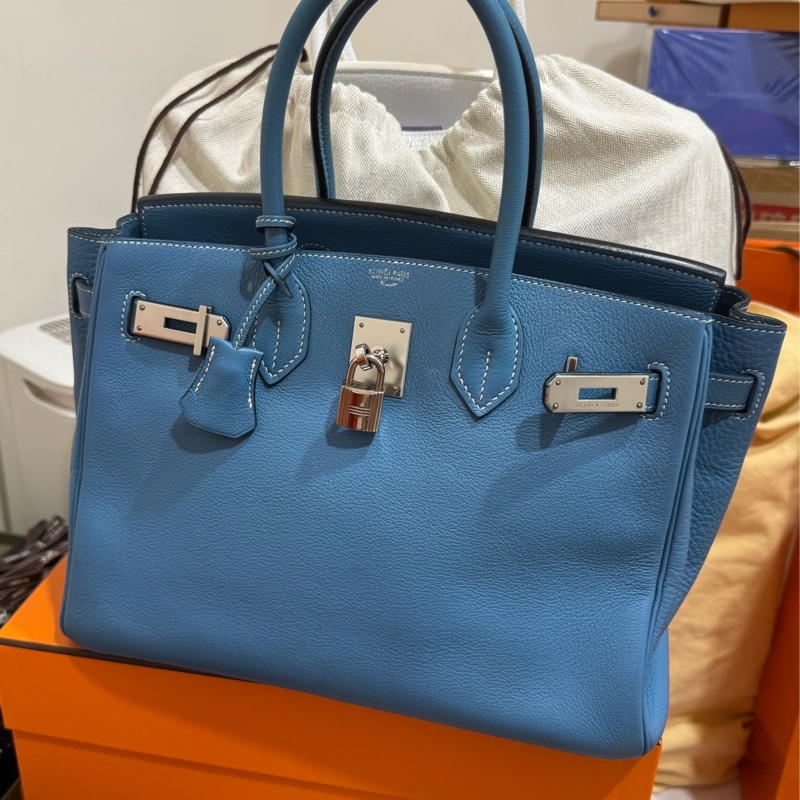 Hermes Birkin30 新牛仔藍走白線 so訂製款 流星刻印 框H 💙🩵🤍-1