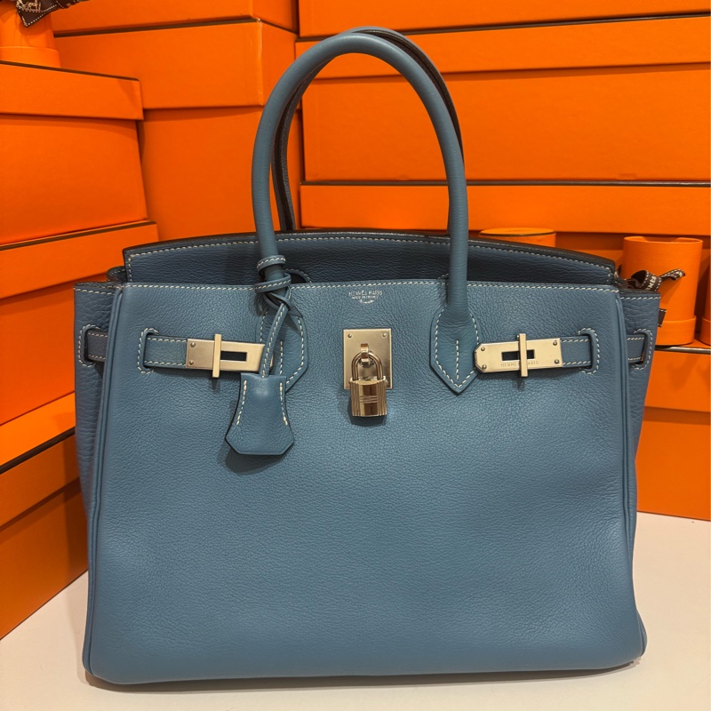 Hermes Birkin30 新牛仔藍走白線 so訂製款 流星刻印 框H 💙🩵🤍-2