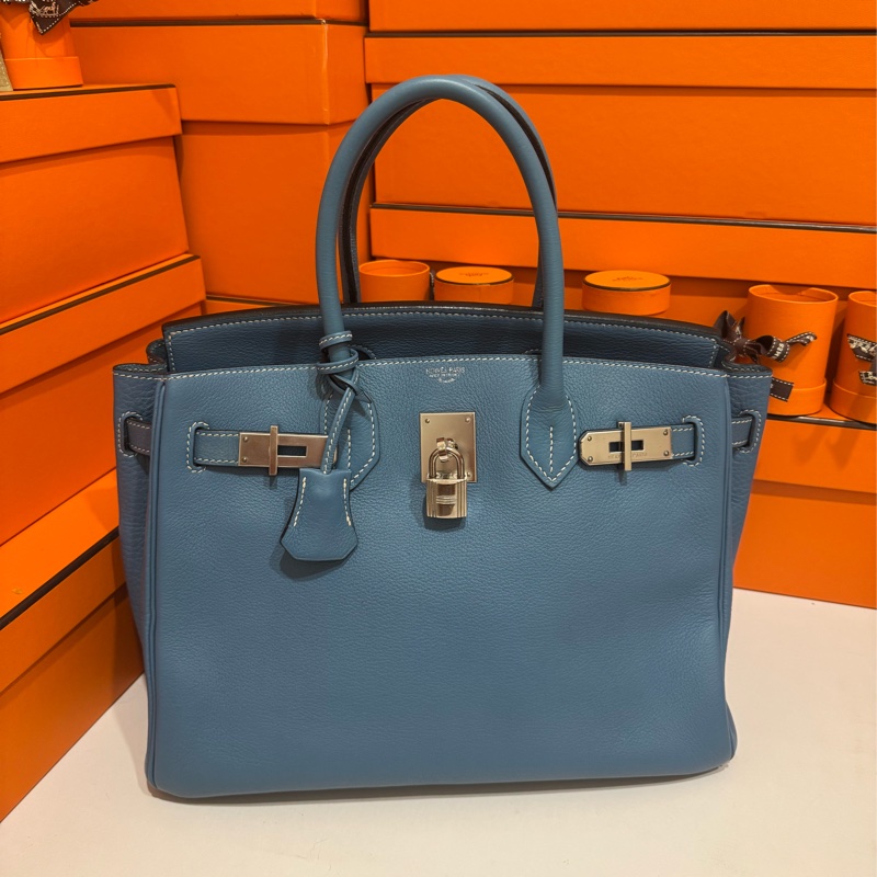 Hermes Birkin30 新牛仔藍走白線 so訂製款 流星刻印 框H 💙🩵🤍-3