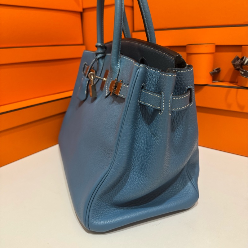 Hermes Birkin30 新牛仔藍走白線 so訂製款 流星刻印 框H 💙🩵🤍-5